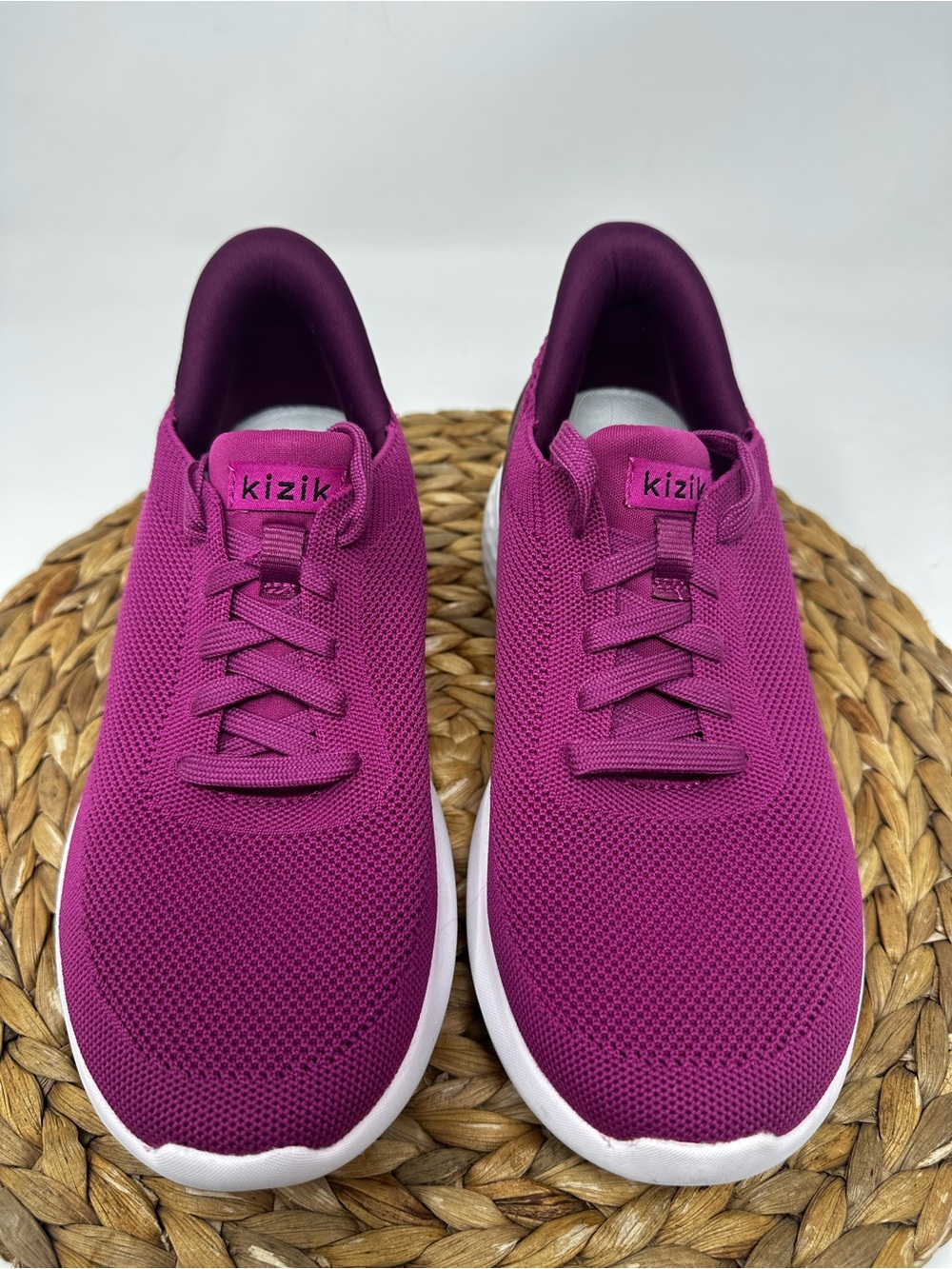 Kizik Athens Knit Hands Free Shoes Lace Up Sneakers Purple Magenta White - Picture 6 of 9